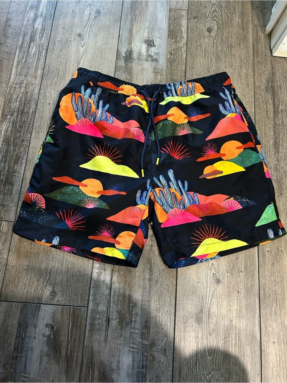 Scotch & Soda Black Swim Trunks cactus Neon Sunset Print southwestern desert